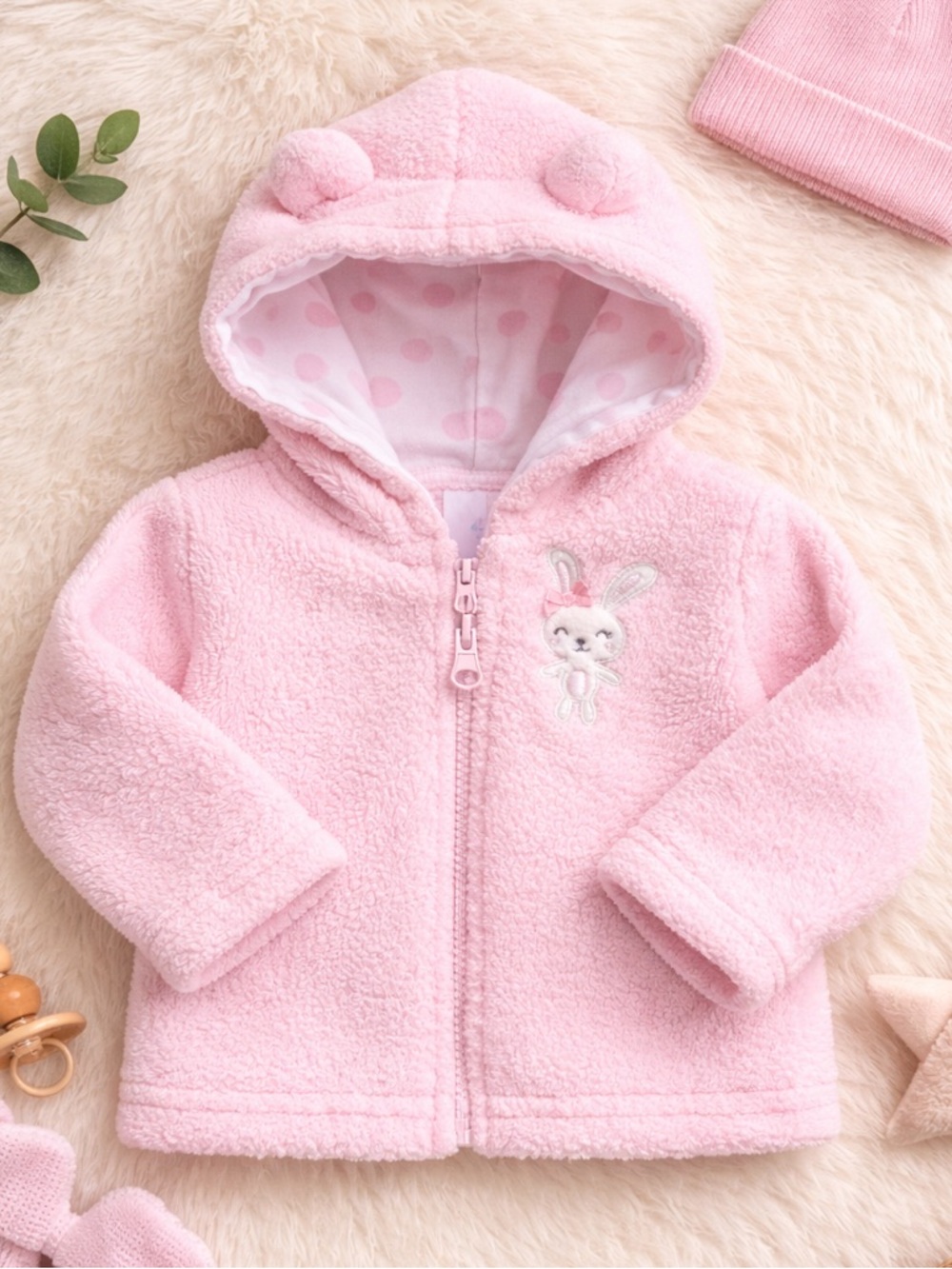 Small Wonders | Pink | Sherpa Baby Jacket | Bunny | 0–3 Months | Cozy Fleece